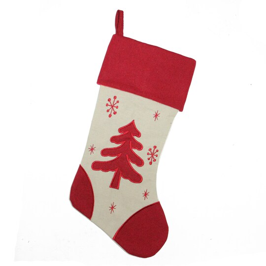 Northlight; Northlight Embroidered Tree with Snowflakes Christmas Stocking - 18"; Category:Christmas Stocking Holders; Image:1